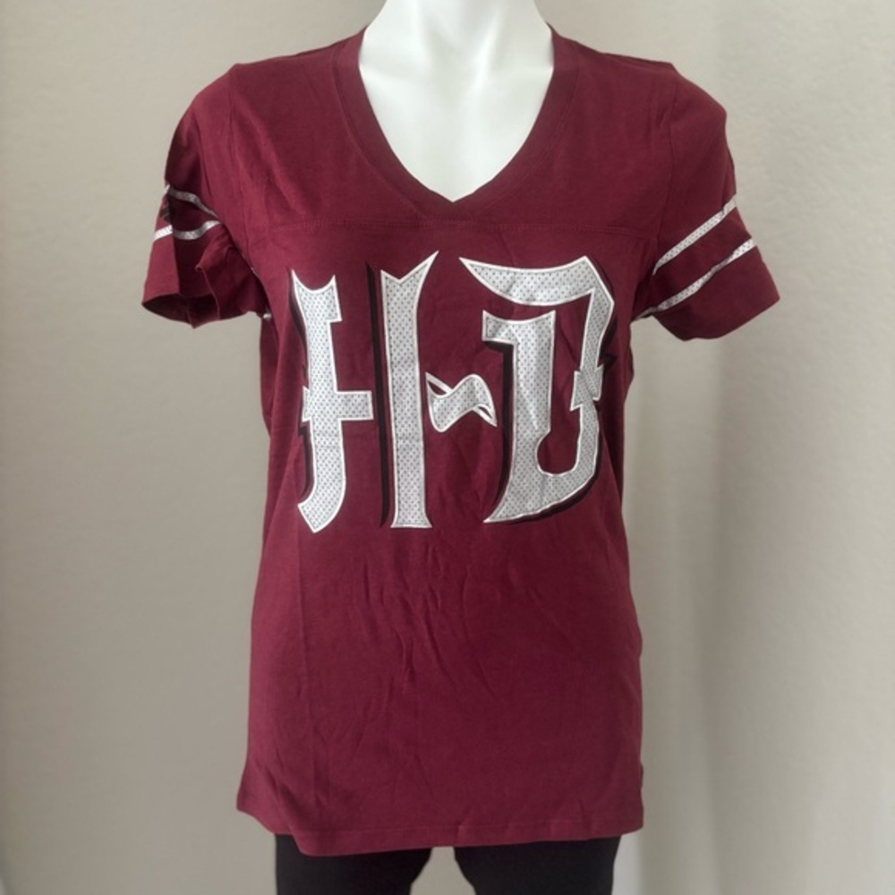Harley Davidson HD Burgundy Silver Graphic Short‎ Sleeve T Shirt Women’s Size M